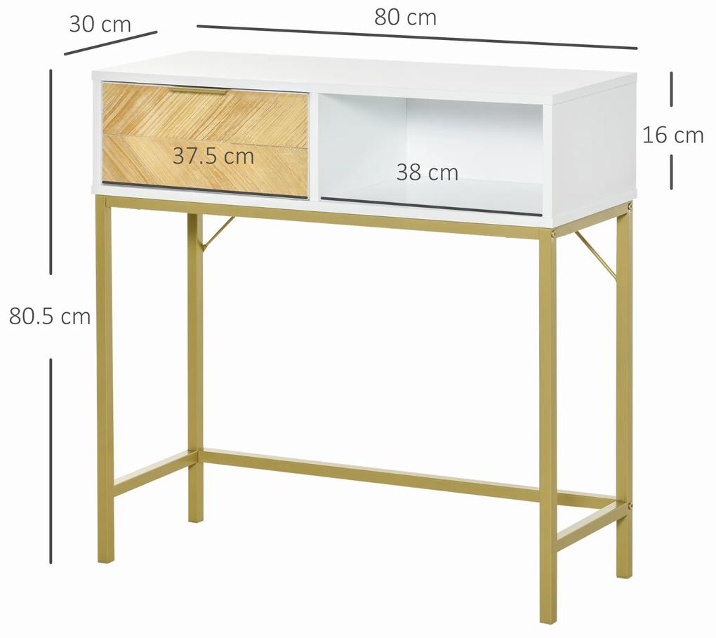 HOMCOM comoda din lemn, 80 x 30 x 80.5 cm, alb si auriu | AOSOM RO