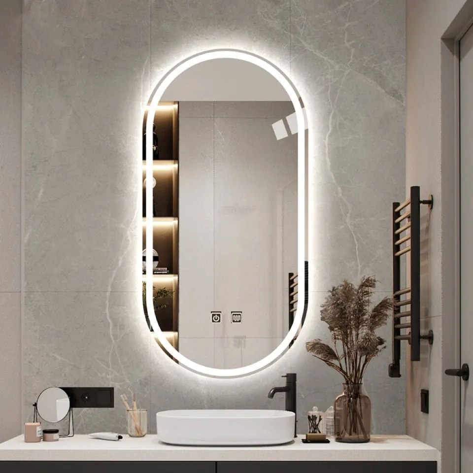 Oglindă Baie LED și Dezaburire Elit's Premium cu Senzor Touch, Lumina Rece, Caldă și Neutră, 50x80cm,