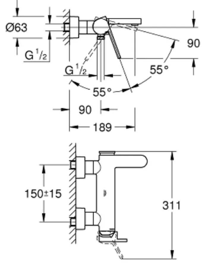 Baterie cada culoare crom Grohe Plus