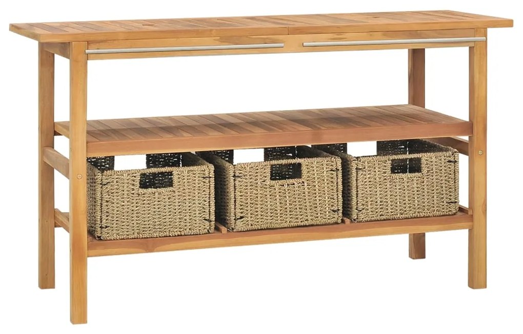 318483 vidaXL Dulap de toaletă baie cu 3 coșuri 132x45x75cm lemn masiv de tec