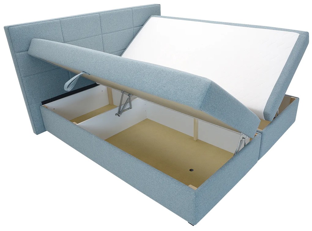Pat matrimonial Boxspring 180 cm Revenant (albastru) (cu somieră și saltea) (cu sp. depozitare). 1098562