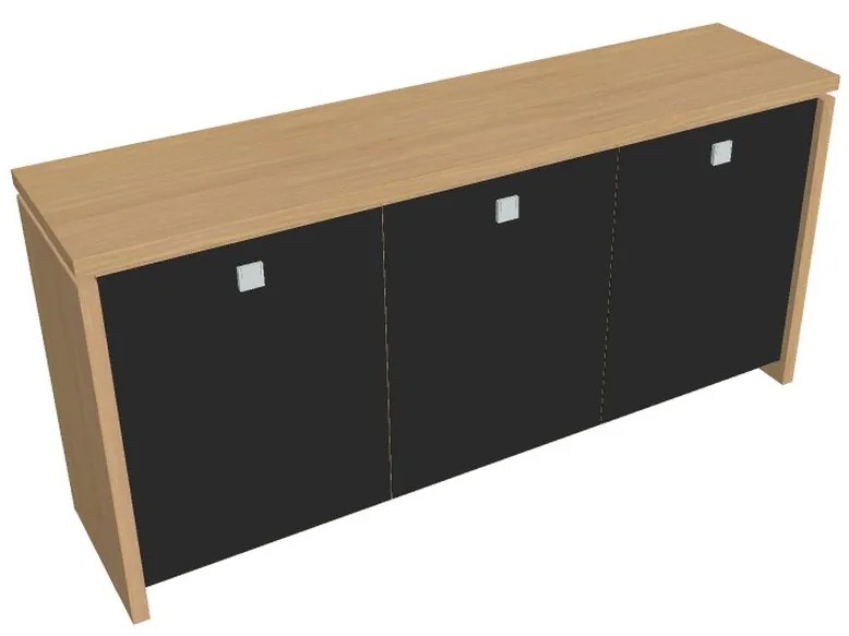 Dulap mic Verno 188 x 46 x 90 cm, uși de sticlă, stejar deschis / negru