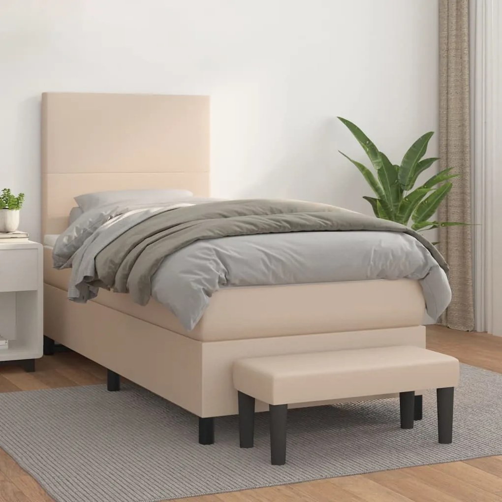 3137514 vidaXL Pat box spring cu saltea, cappuccino, 80x200 cm piele ecologică