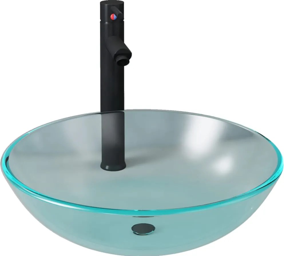 vidaXL Chiuvetă baie, robinet și scurgere tip push, sticlă mătuită