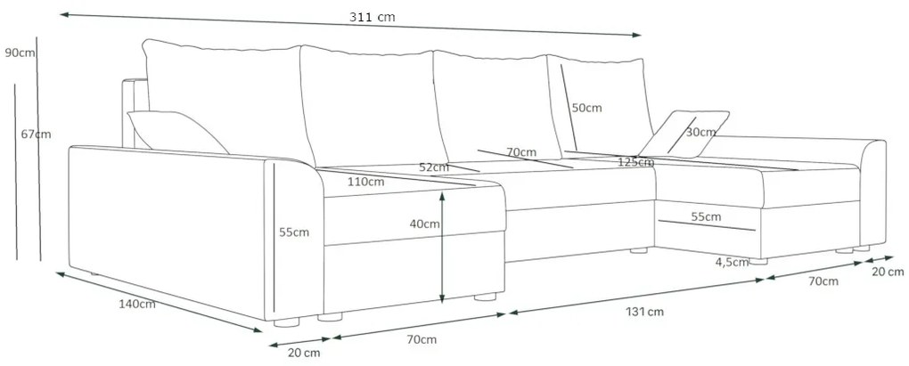 Supermobel Canapea extensibilă în formă de U DENVER N, 311x90x140, sawana 14/sawana 13