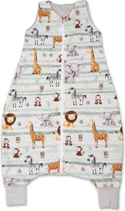 Sac de dormit  de vara cu picioare pentru copii 3-5 ani Kidizi Safari Green, 0.5 tog, bumbac 100%