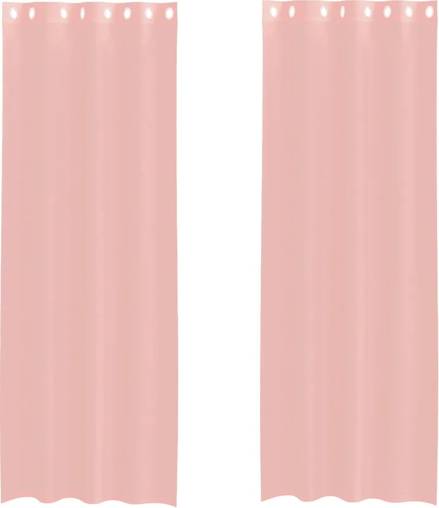 vidaXL Perdele Voile cu Oelii 2 buc Roz 140x300 cm