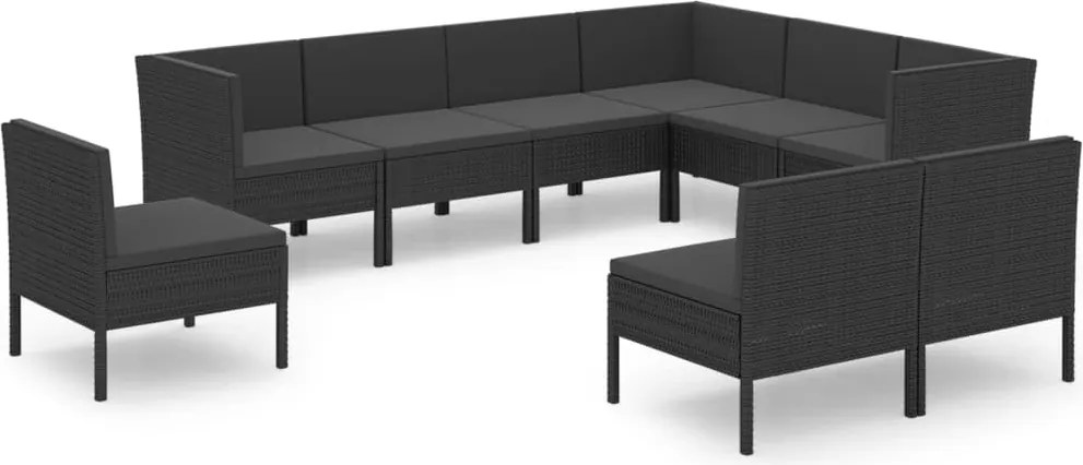 vidaXL Set mobilier de grădină cu perne, 9 piese, negru, poliratan