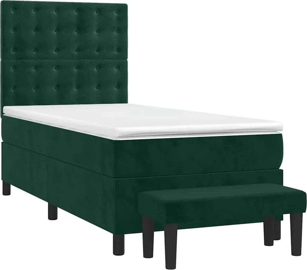 vidaXL Pat box spring cu saltea, verde închis, 90x200 cm, catifea