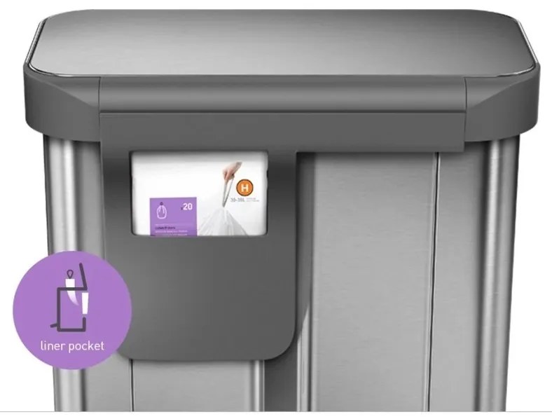 Simplehuman Coș de gunoi cu pedală pentru sortareadeșeurilor, 58 l, oțel periat, FPP