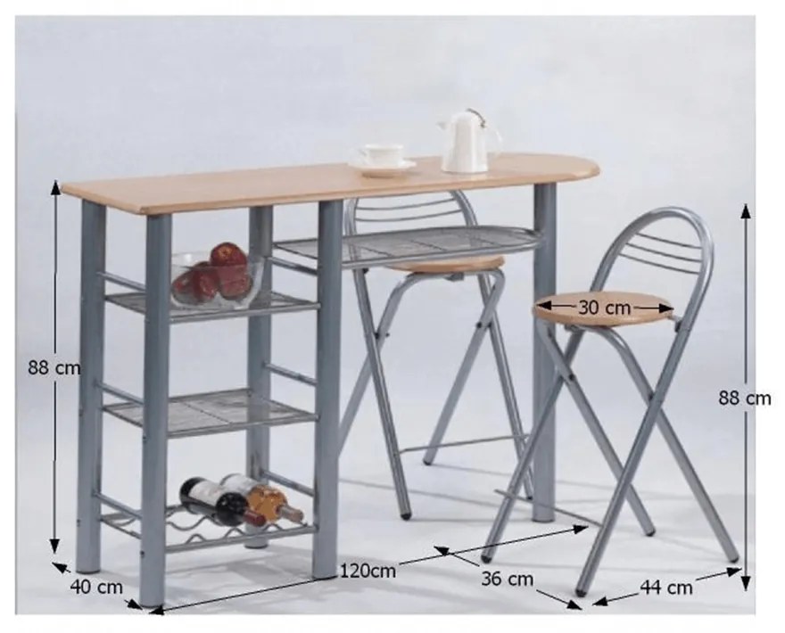 Bar de bucatarie + Scaune bar, 120x40 cm, BOXER