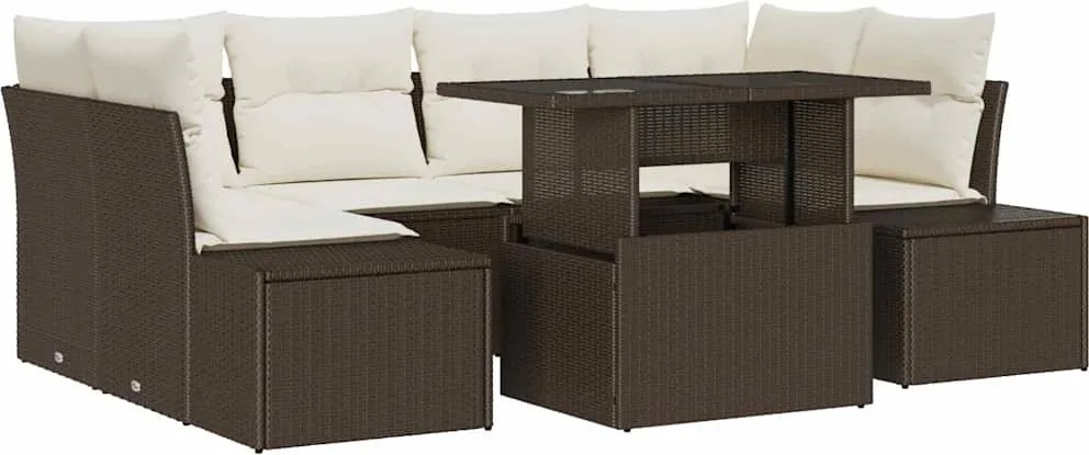 vidaXL Set de canapele pentru grădină cu pernă 7 pcs Maro și Crem