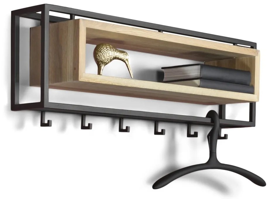 Cuier de perete negru/în culoare naturală cu raft din metal 78 cm School – Spinder Design