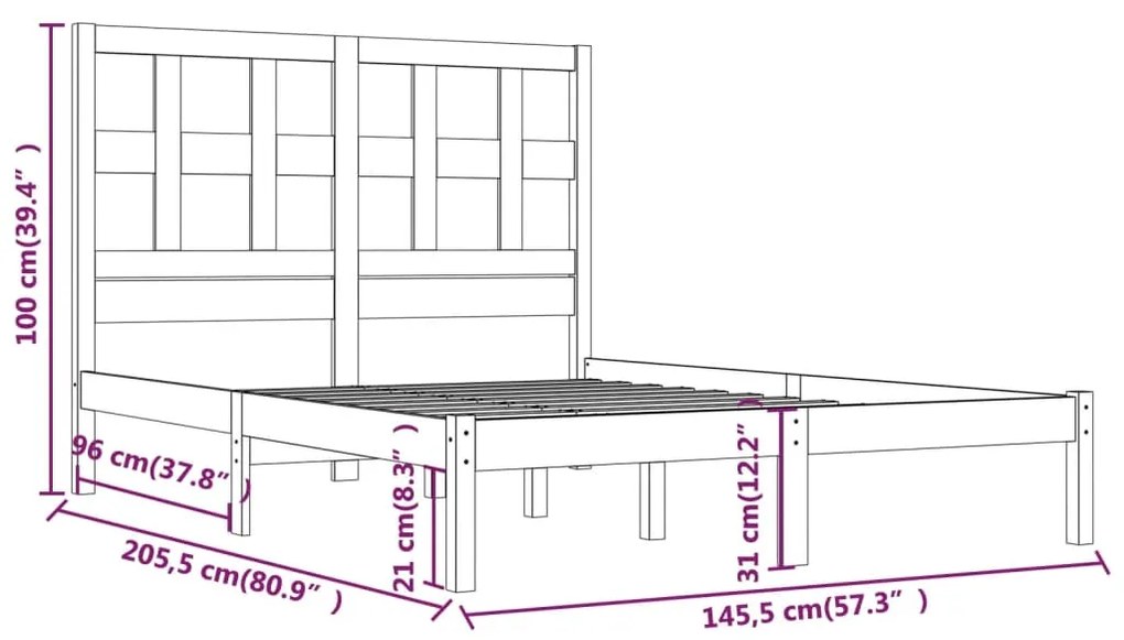 Cadru de pat, gri, 140x190 cm, lemn masiv de pin Gri, 140 x 200 cm