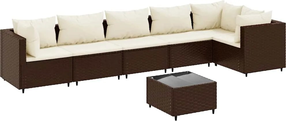 vidaXL Set mobilier de grădină cu perne, 7 piese, maro, poliratan