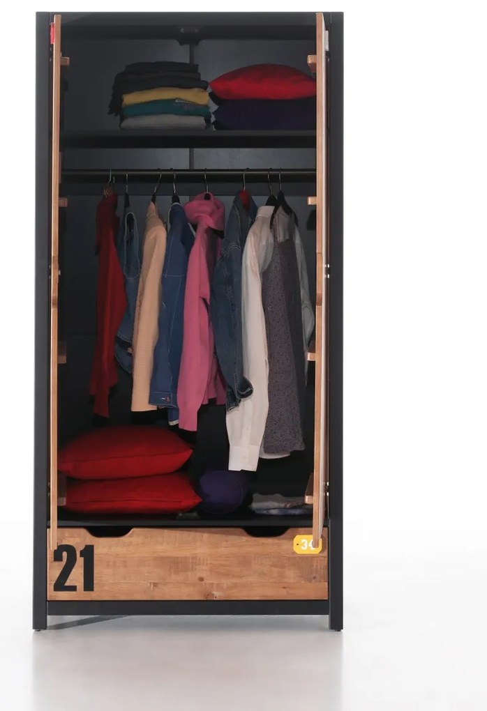 Set Complet Mobilier Copii ALEX, 4 Piese, Pat 90x200 cm cu Somieră, Pin Masiv, Design Industrial – Vipack