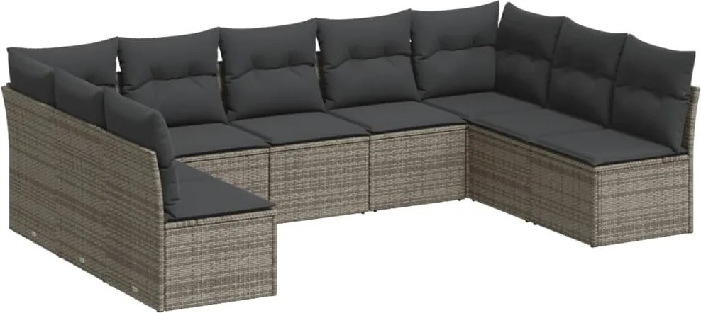 vidaXL Set canapele de grădină, 9 piese, cu perne, gri, poliratan