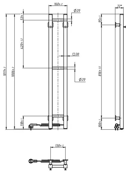 Radiator portprosop electric SILOUETTE 187W/230V 101,1 cm IP44 negru dreapta dreptunghiular