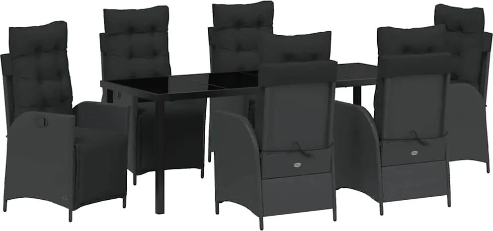 vidaXL Set de masă pentru grădină cu pernă 7 pcs Negru poliratan