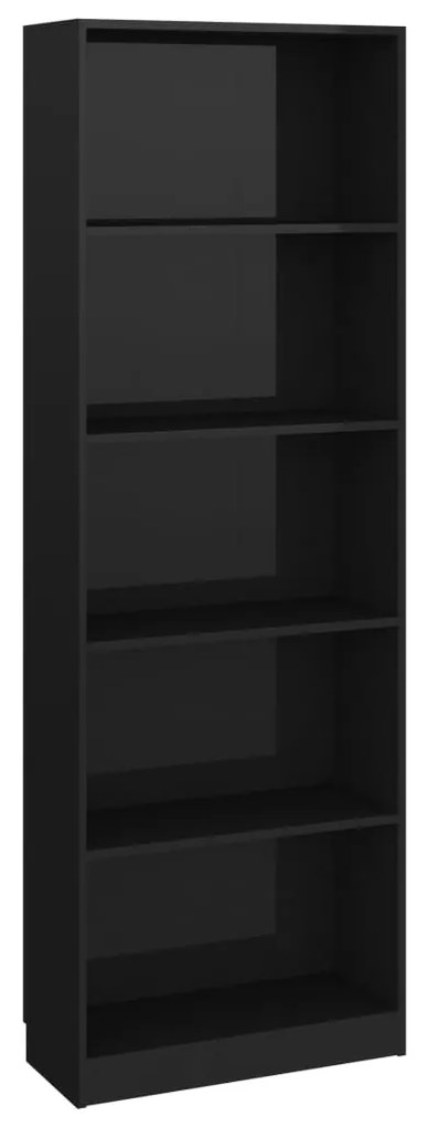 800889 vidaXL Bibliotecă cu 5 rafturi, negru extralucios, 60x24x175 cm, PAL