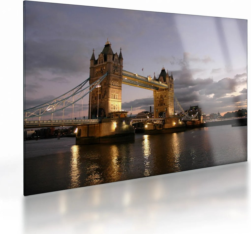 Tablou pe sticlă - Tower Bridge la noapte (70x50 cm)