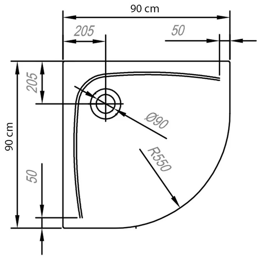 Cadita dus semirotunda 90x90 cm, pentru inzidire KolpaSan, Evelin R 900x900 mm