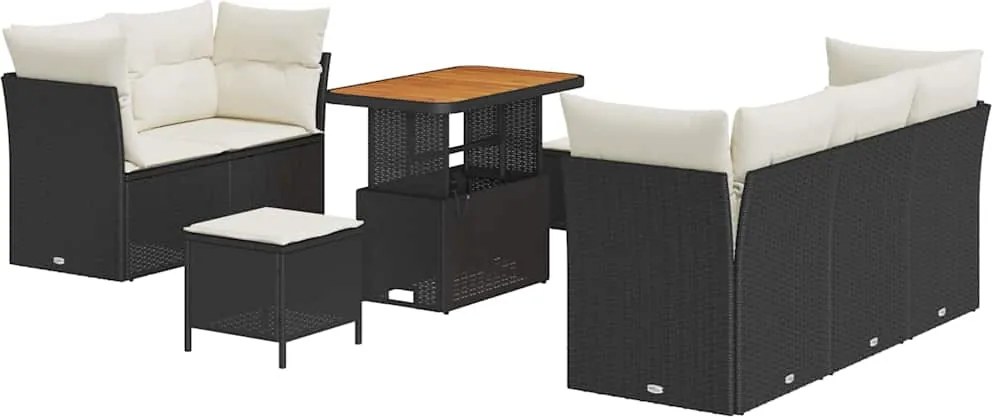 vidaXL Set de canapele pentru grădină 8 pcs Negru poliratan