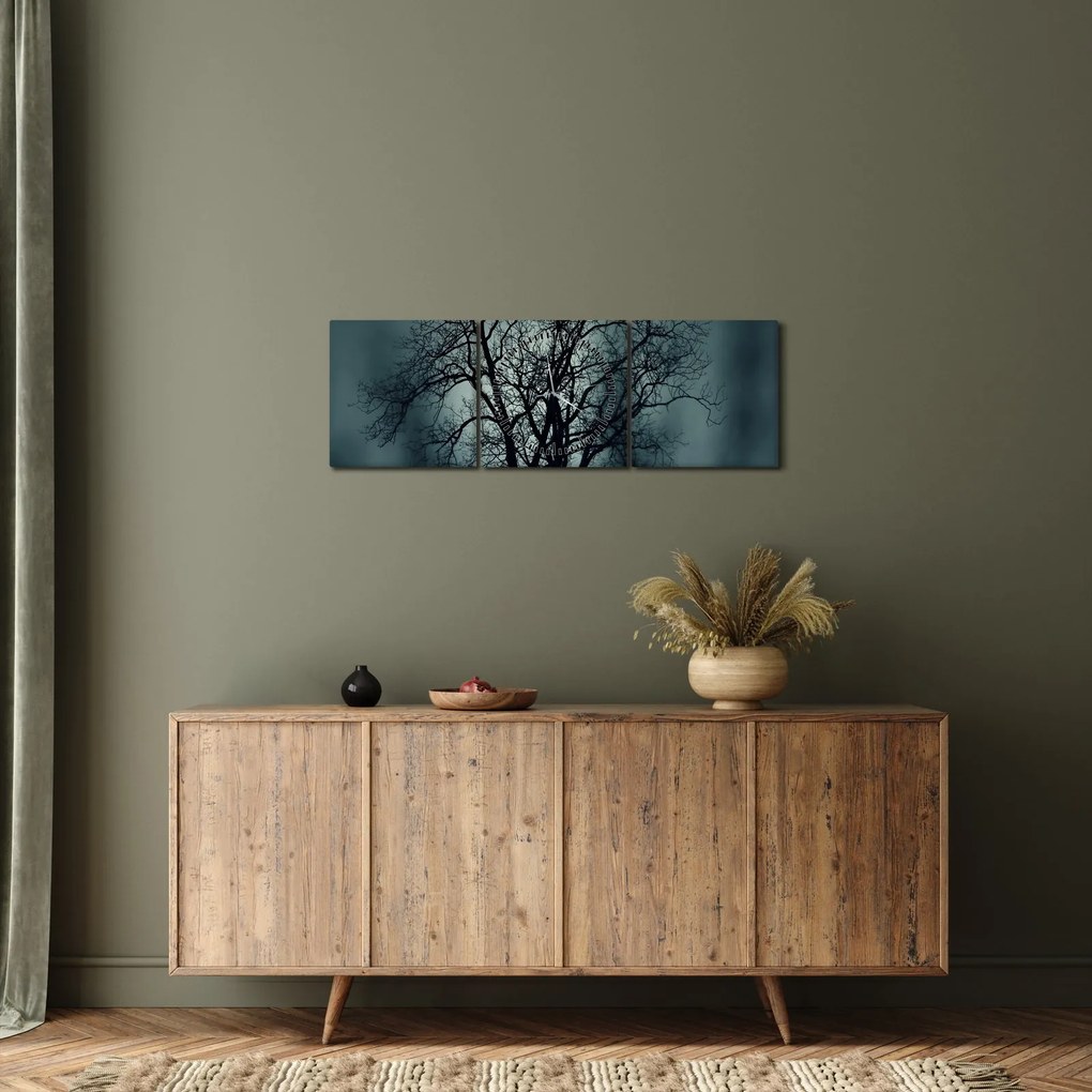 Tablou copaci în eclipsă (cu ceas) (90x30 cm)