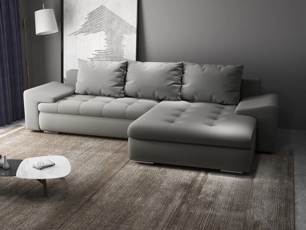 Colțar extensibil dumonde cu ladă de depozitare si sezut confortabil din spuma high-density, Leonardo Royal Gri 260x185 cm II