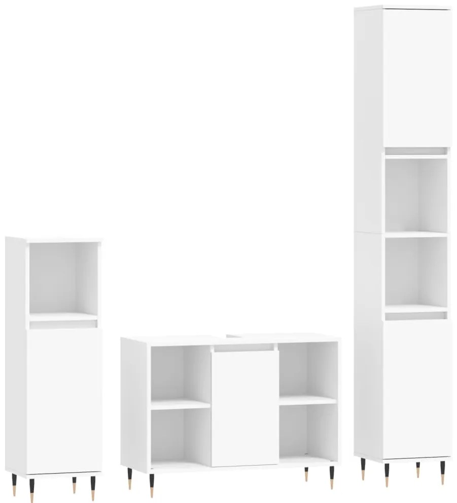 3190291 vidaXL Set mobilier de baie, 3 piese, alb, lemn compozit