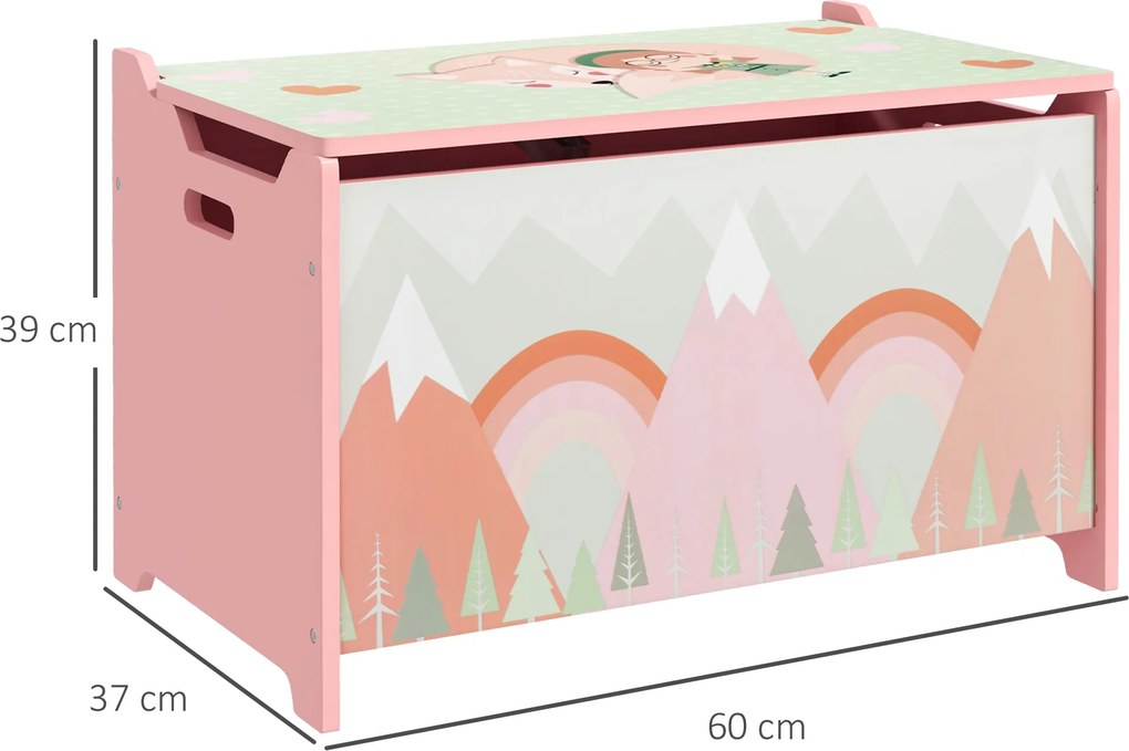 Cufăr de jucării pentru copii ZONEKIZ, ladă din lemn MDF cu capac și balama de siguranță, 60x37x39cm, de culoare roz | Aosom Romania