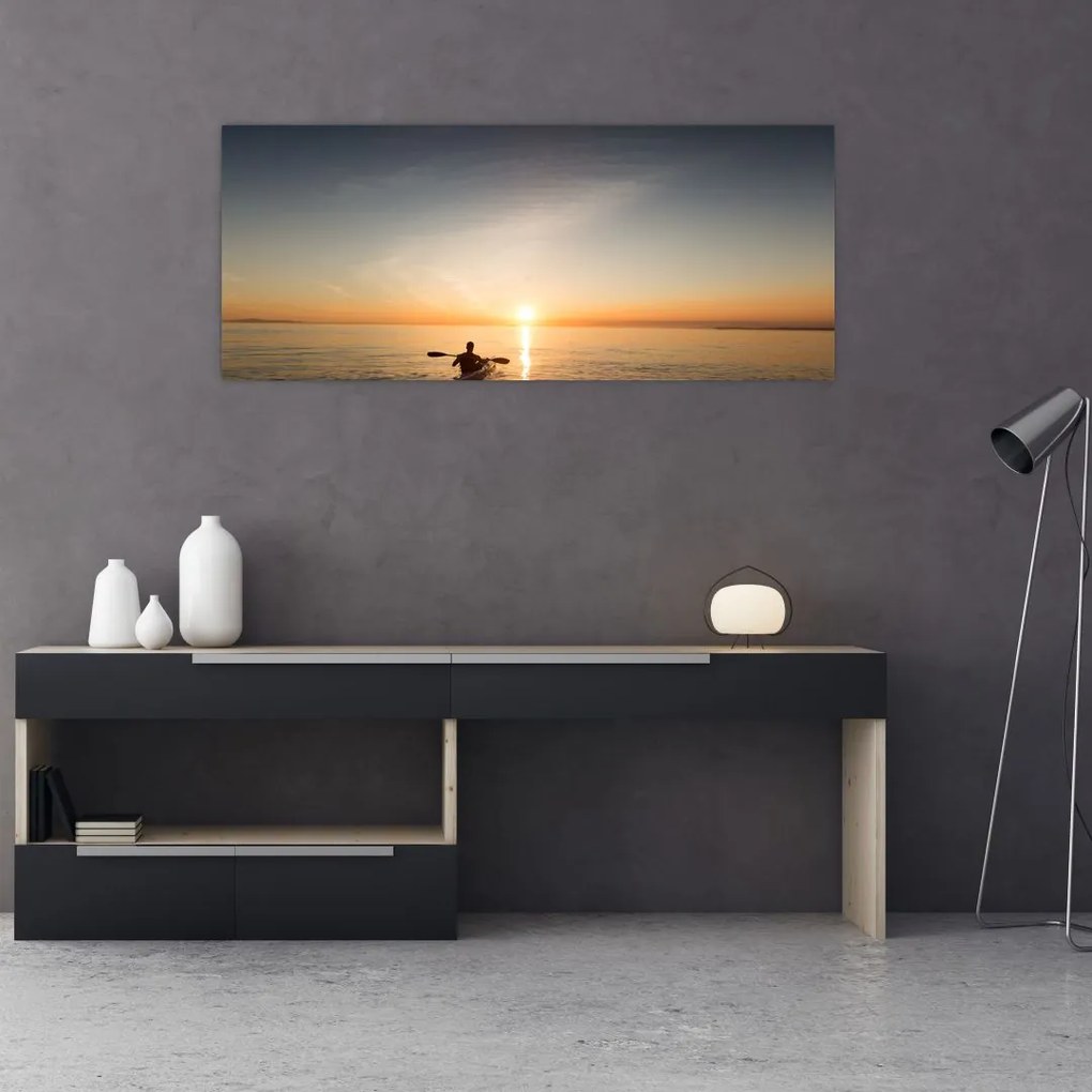 Tablou cu canoiști în apus de soare (120x50 cm)