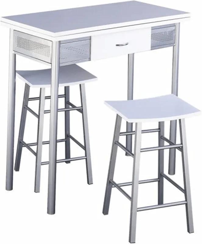 Set bar, masă + 2 scaune, albe/argintie, HOMER