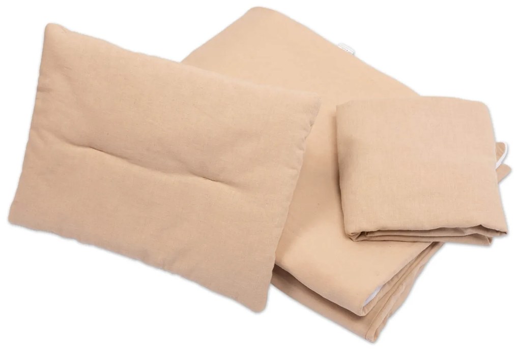 Lenjerie patut din in 120x60 cm Kidizi natur, include cearceaf, perna, pilota si husa detasabila