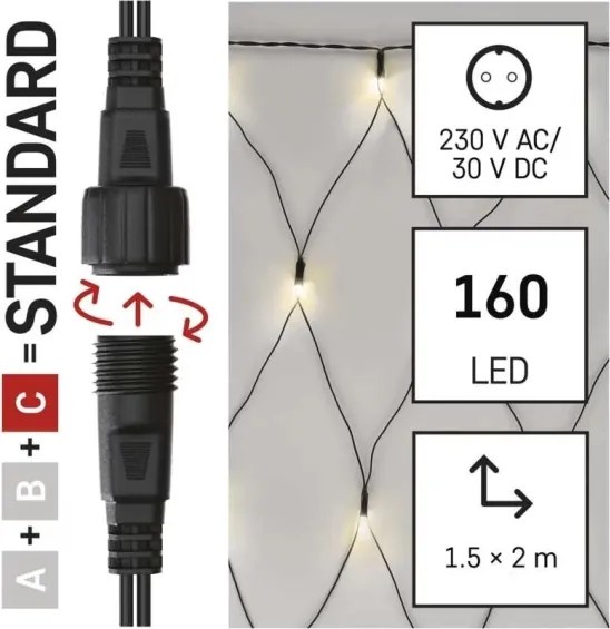 Instalație LED de Crăciun de exterior 160xLED/2x1,5m IP44 alb cald