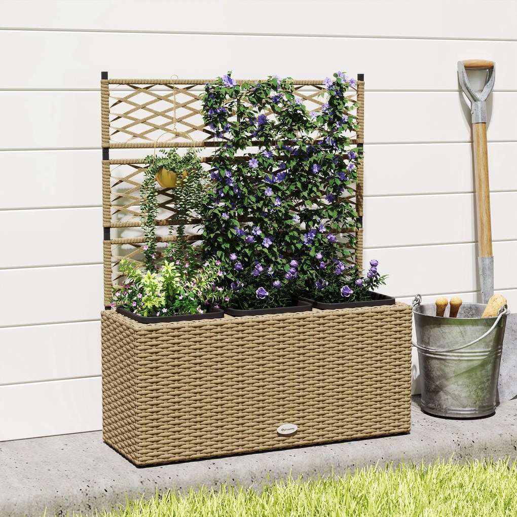 Outsunny Ghiveci pentru plante cu plasă 3 băcăi 33L exterior din rășină împletită 84 x 30 x 107 cm sable negru | Aosom Romania