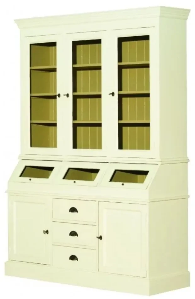 Vitrina galbena din lemn masiv, aspect vintage, Country