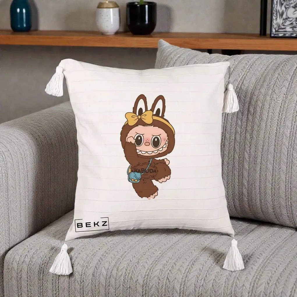 Perna Personalizata Kabuda Maro cu Funda Aurie, 40x40 cm, Bej cu Franjuri, Husa Detasabila, Perna Inclusa, BEKZ®