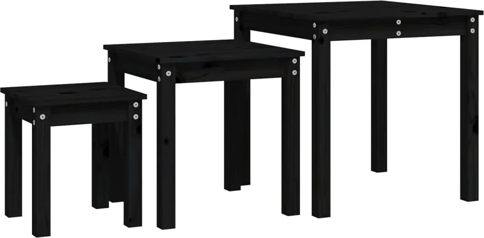 vidaXL Mese suprapuse, 3 buc., negru, lemn masiv de pin