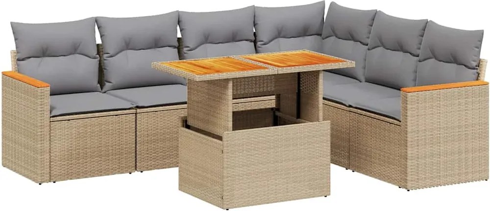 vidaXL Set canapele de grădină, 7 piese, cu perne, bej, poliratan