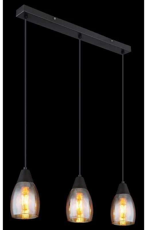 Lustra suspendata design modern REID negru, chihlimbar
