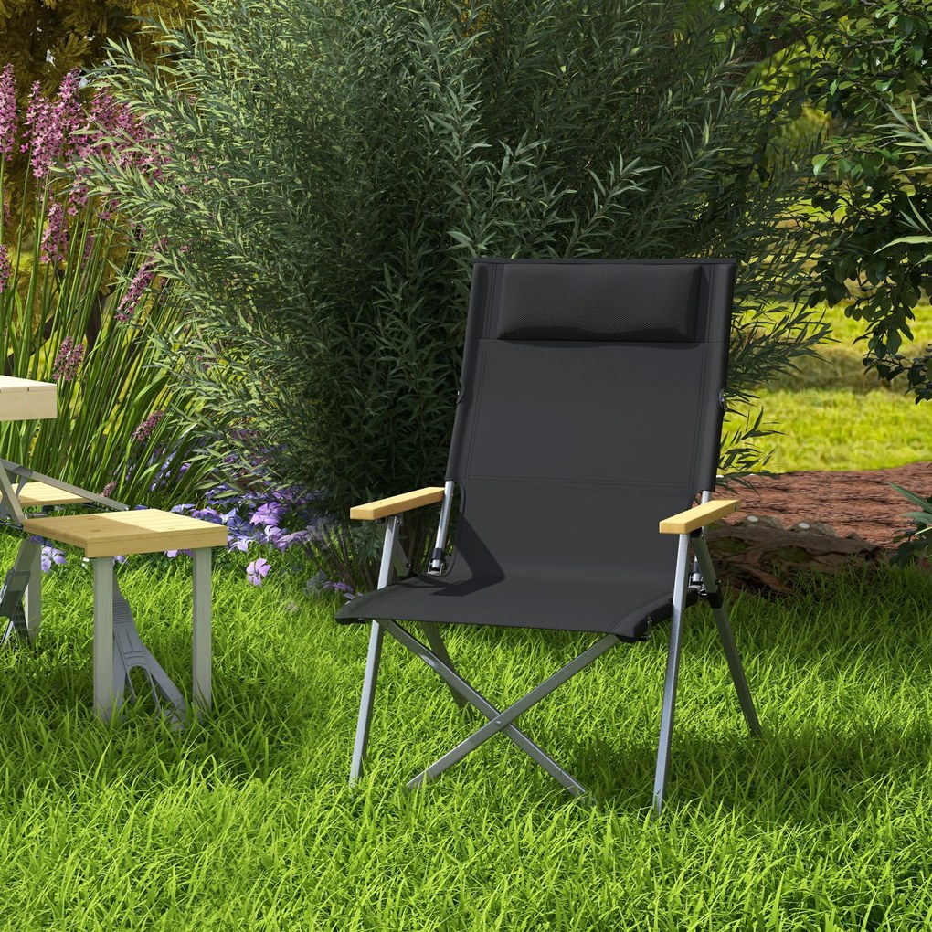Outsunny Scaun de Camping Pliabil cu Spătar Reglabil, Negru | Aosom Romania