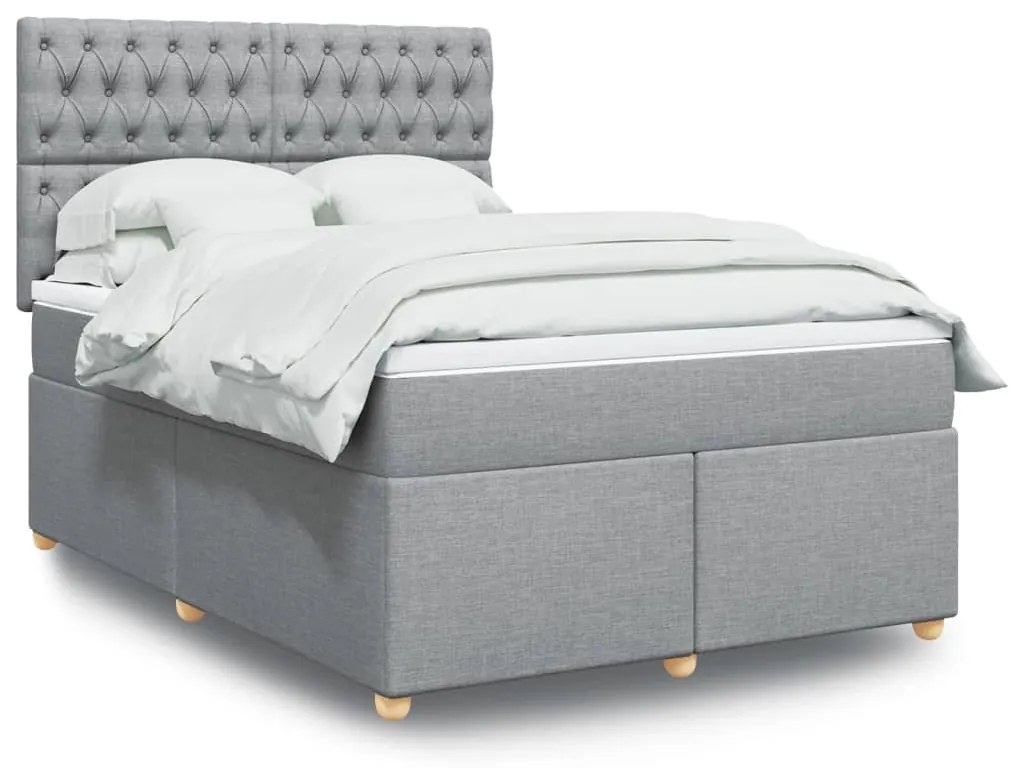 vidaXL Pat continental cu saltea, gri deschis, 160x200 cm, textil