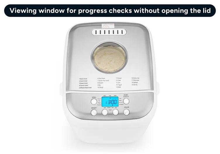 Masina de facut paine Crown CBM-6511, 600W, 1L, 19 programe, Timer, Afisaj LCD, Memorie, Alb