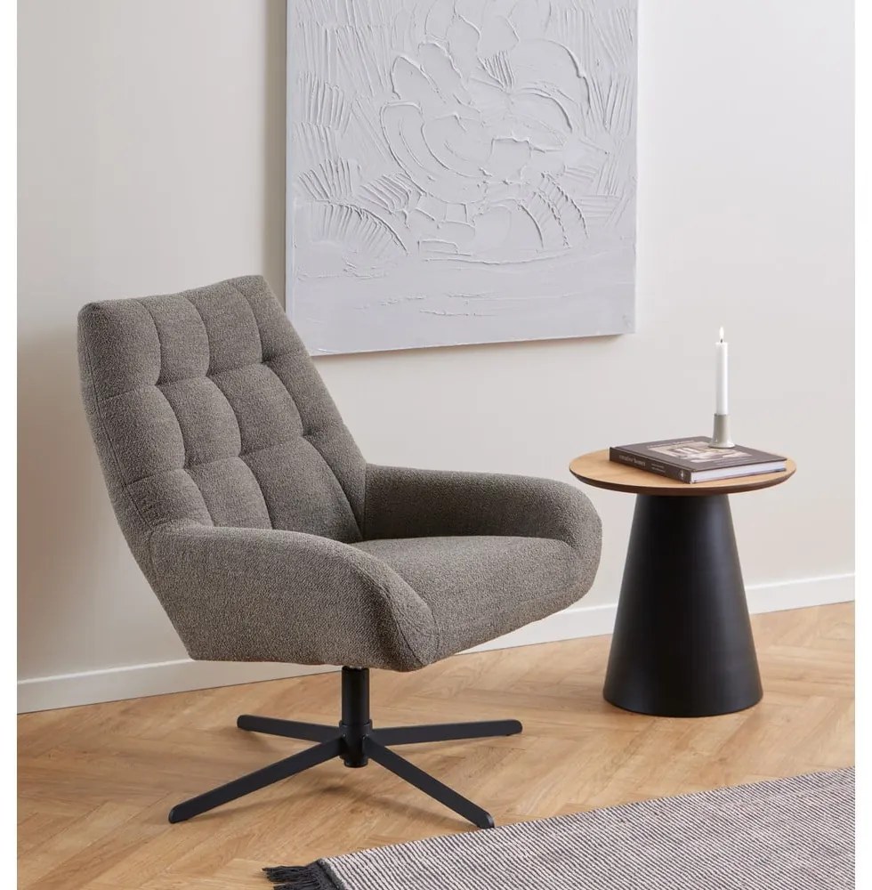 Măsuță de cafea neagră/în culoare naturală rotundă cu blat cu aspect de lemn de stejar ø 45 cm Soli – Actona