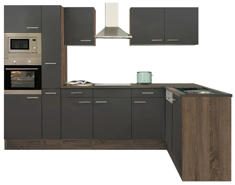 Mobilă de bucătărie de colț Yorki 310, corp din stejar Yorki, cu față antracit satinat