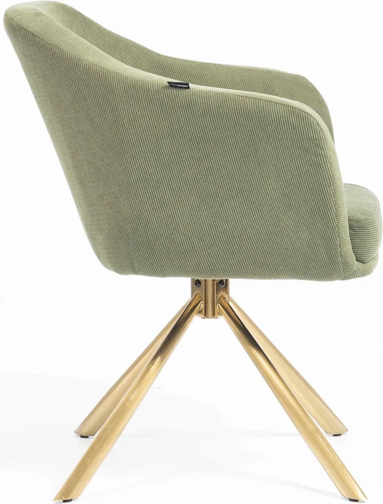 HR832 BAZĂ STEA Scaun Catifea Reiată Premium culoare verde salvie cu Bază Aurie