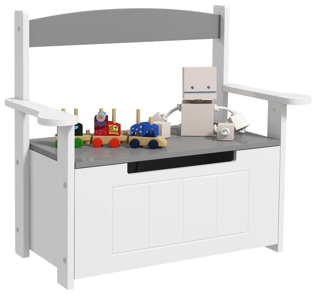 AIYAPLAY Cutie de jucării pentru copii 2 în 1 și banc cu spătar și brațe - piston pneumatic 68,5L x 34l x 58H cm | Aosom Romania