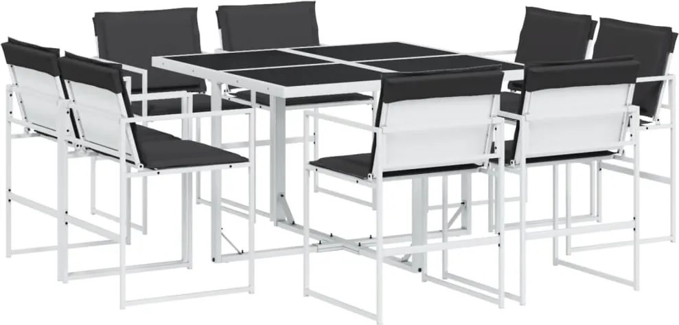 vidaXL Set mobilier de grădină, 9 piese, cu perne, alb, textilenă