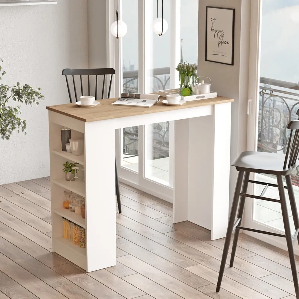 Masă de bar cu blat cu aspect de lemn de stejar 52x120 cm Peru – Marckeric